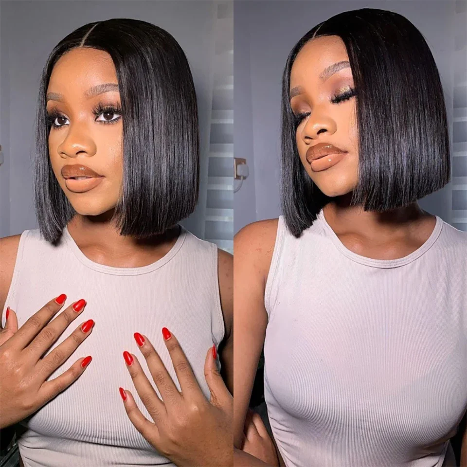 Straight Short Bob Wigs Human  - Glueless Wear And Go Human Hair Wig review and price