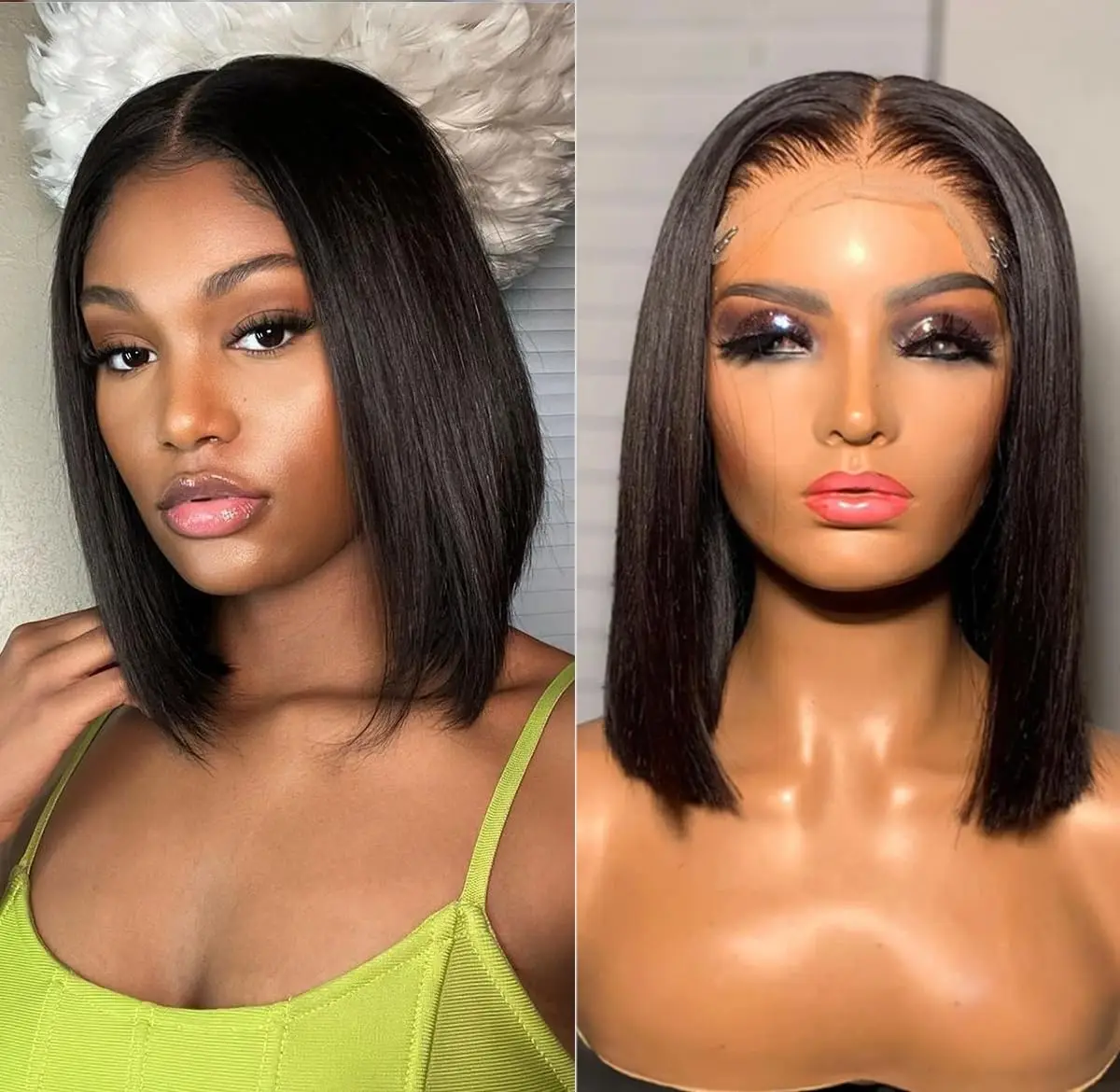 Straight Short Bob Wigs Human  - Glueless Wear And Go Human Hair Wig review and price