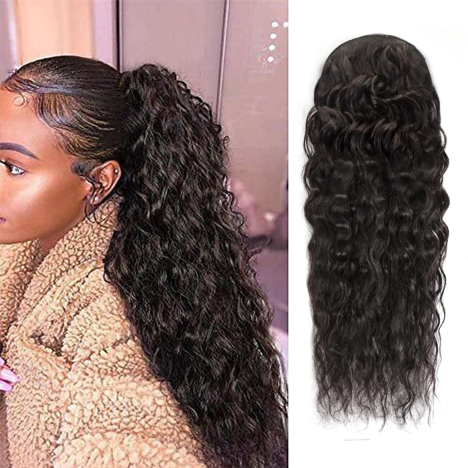 Water Wave Ponytail Human Hair - Seamless Clip In Hair Extensions Human Hair review and price