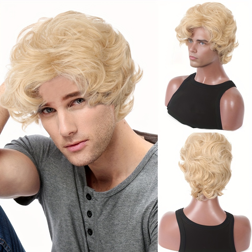Mens Blonde Wig Short Wavy Flu - Synthetic Wigs review and price