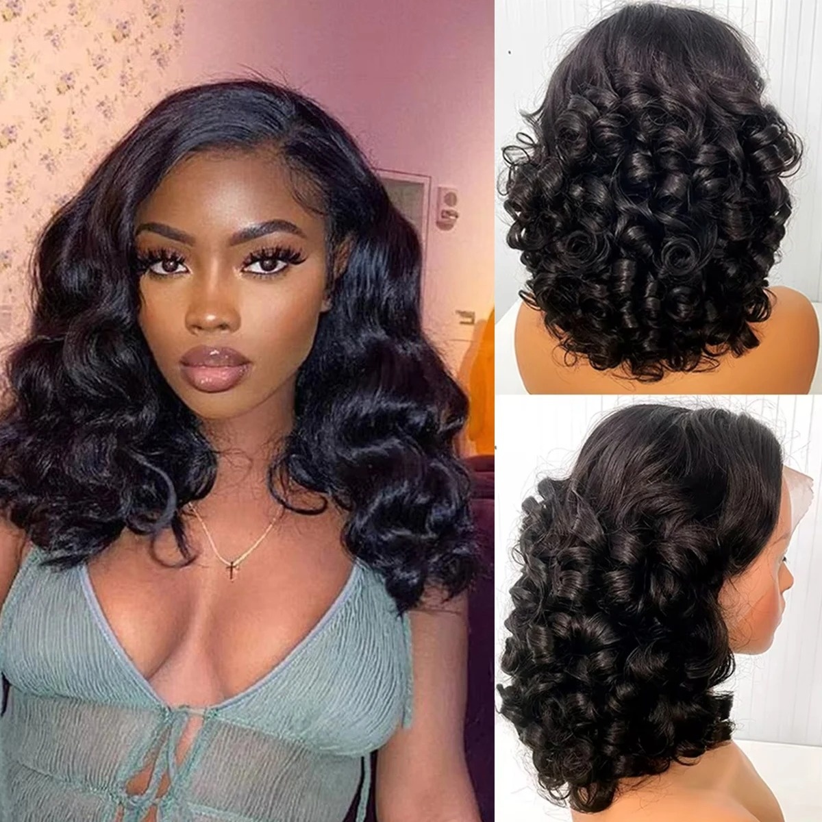 Black Wig Short Bob Body Wavy  - Pre Parted 13X4 Lace Front Bob Wig review and price