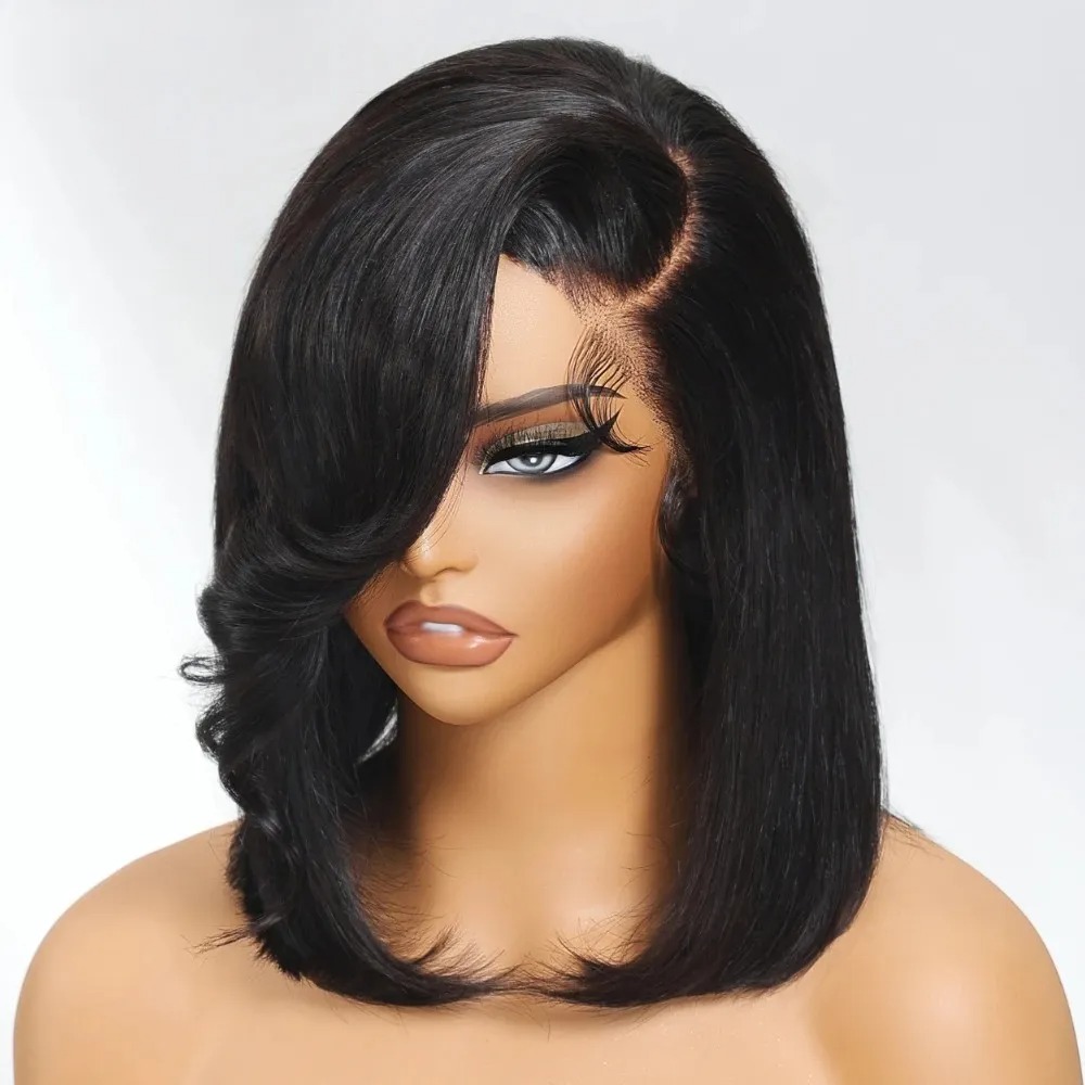 Black Short Bob Straight Lace  - Pre Parted 13X4 Lace Front Bob Wig review and price