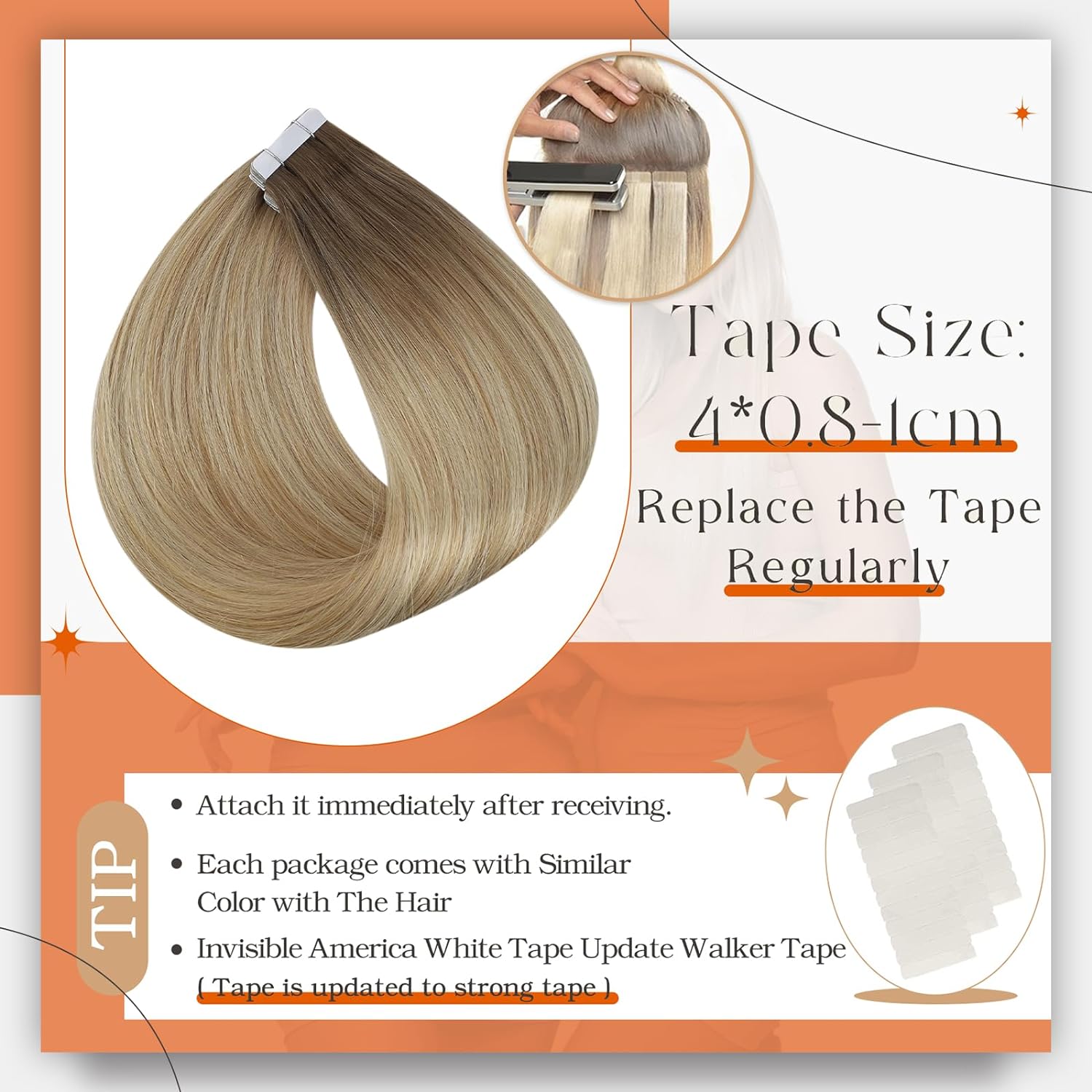 Full Shine Omber Tape in Hair  - Invisible Tape In Extensions Real Hair review and price